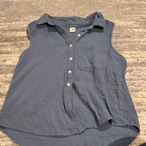SO Women's Button Down Blue Sleeveless Shirt